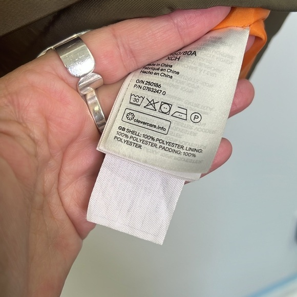 H&M - Army Green Shiny Zip Up Long Sleeve With Pockets Long Bomber Jacket SZ XS - Picture 8 of 8